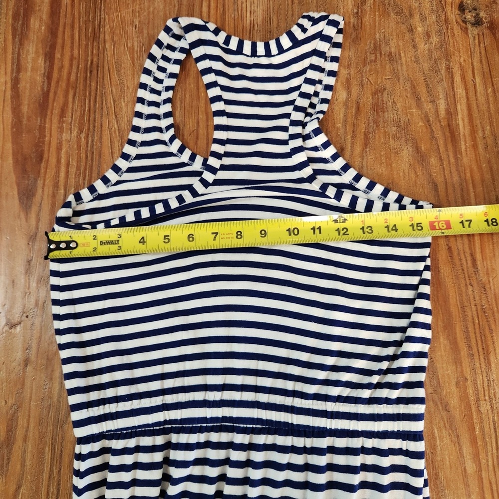J. Crew Factory Blue White Racerback Maxi Dress Small Side Slits Nautical Beach - Picture 3 of 9